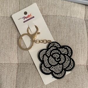 Black and Gold Glam Sparkly Rose Key Holder and Bag Charm